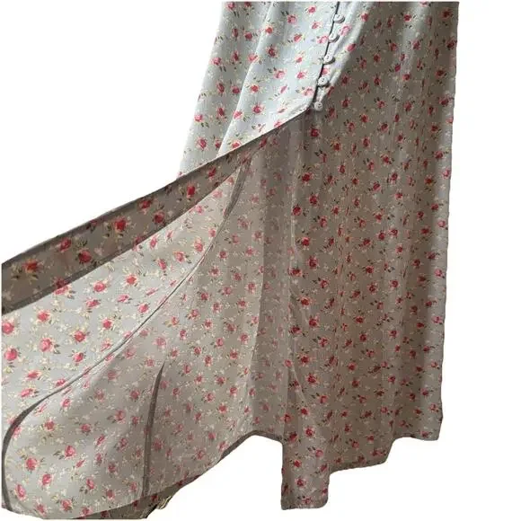 Vintage 90s Express Floral Midi Skirt Blue Rose Print Button Front Cottagecore S - Picture 5 of 11